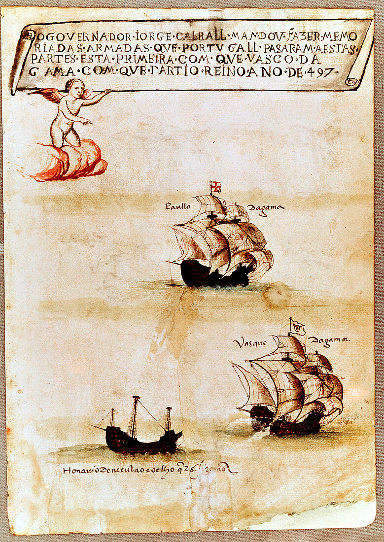 Vasco da Gama's fleet at sea, 1497