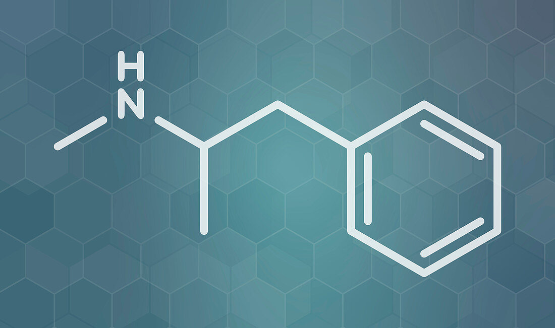Methamphetamine stimulant drug molecule