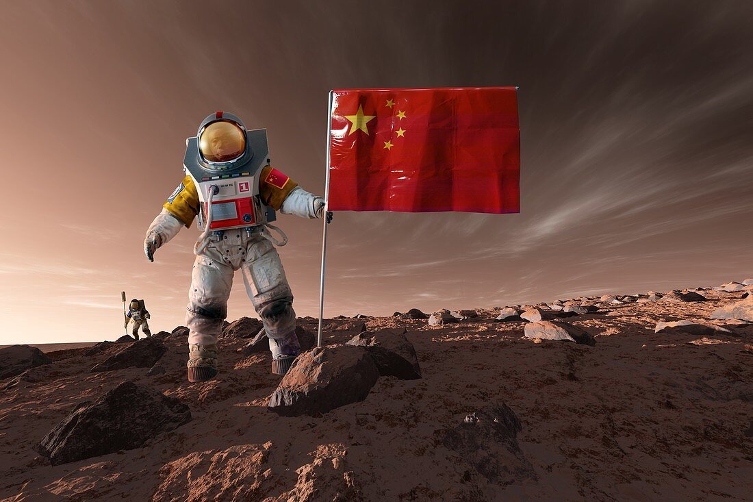 Chinese astronaut on Mars, illustration
