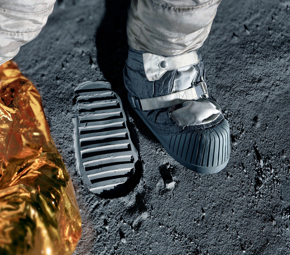 Apollo astronaut's bootprint on the Moon, illustration
