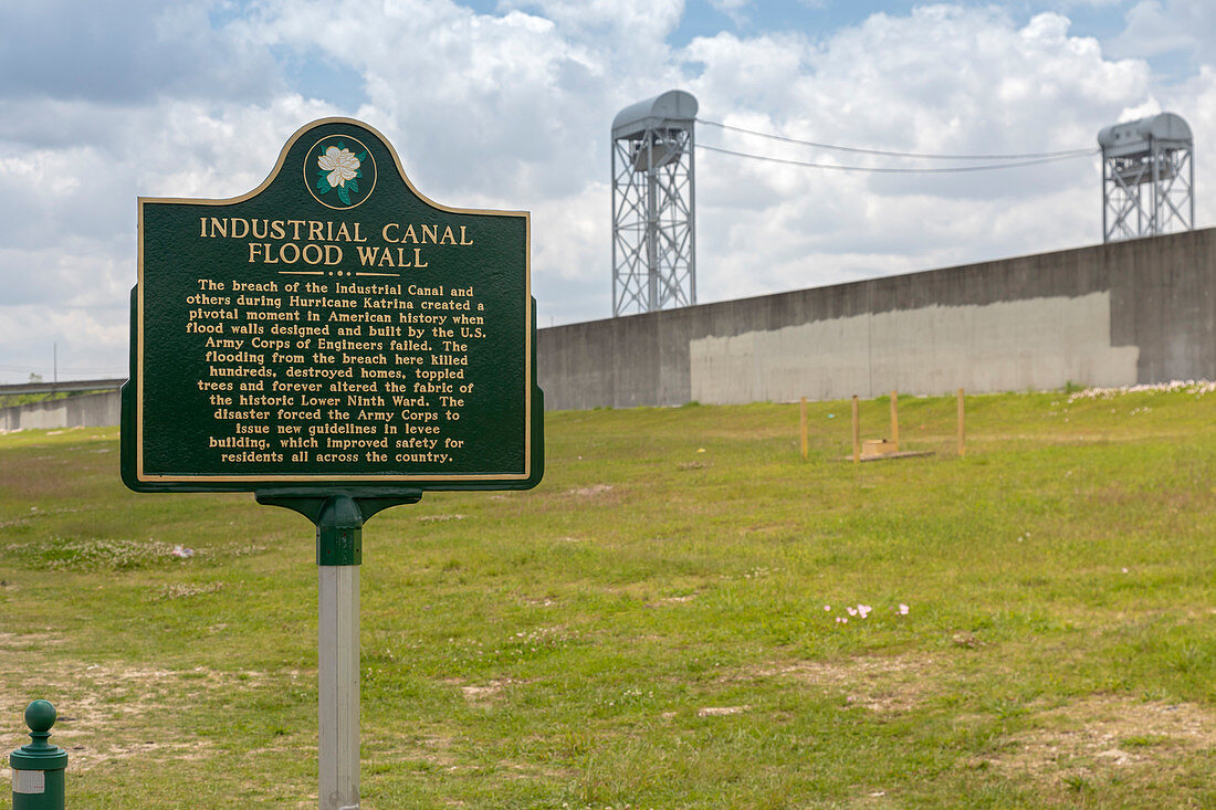 Marker where flood wall failed during Hurricane Katrina