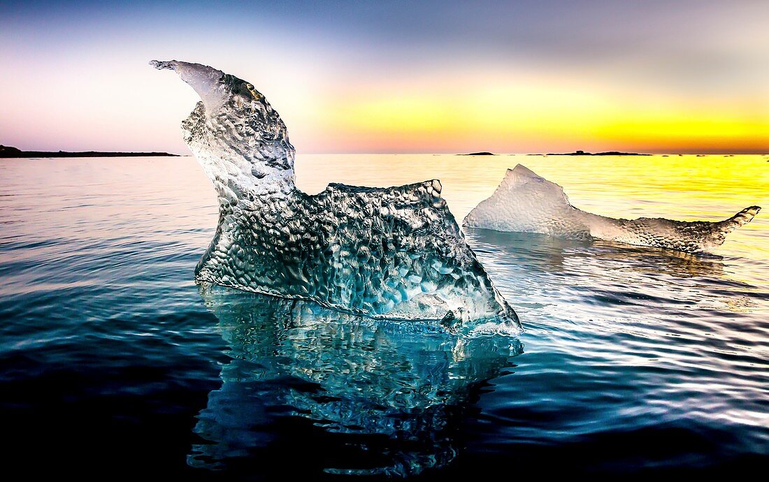 Sculpted ice floes at sunrise