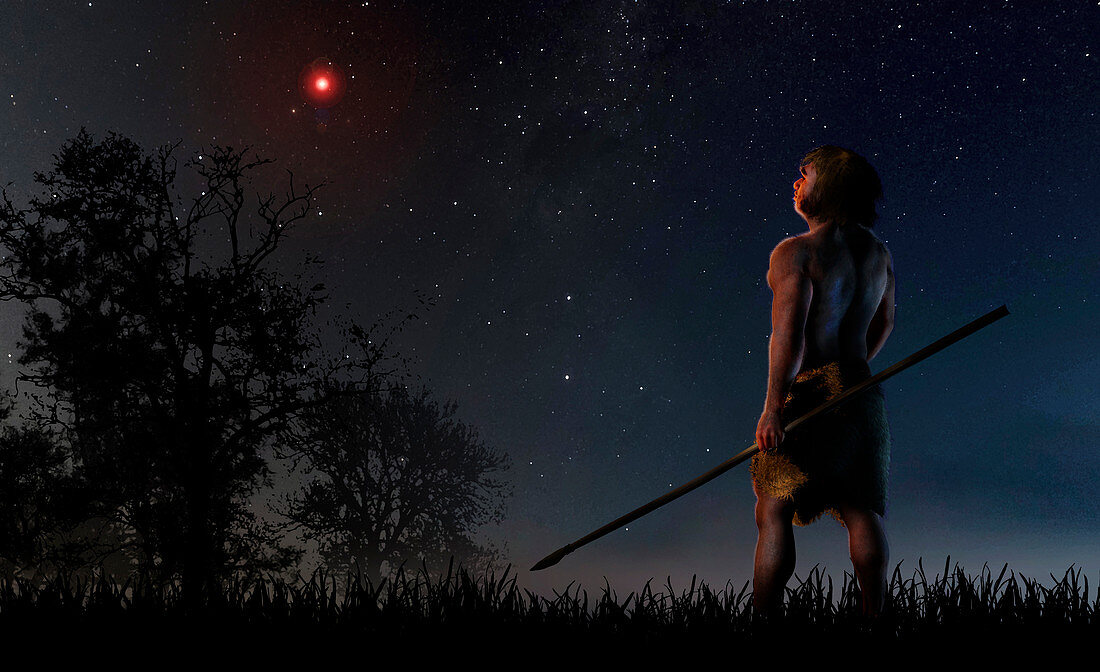 Scholz's Star in prehistoric night sky, illustration