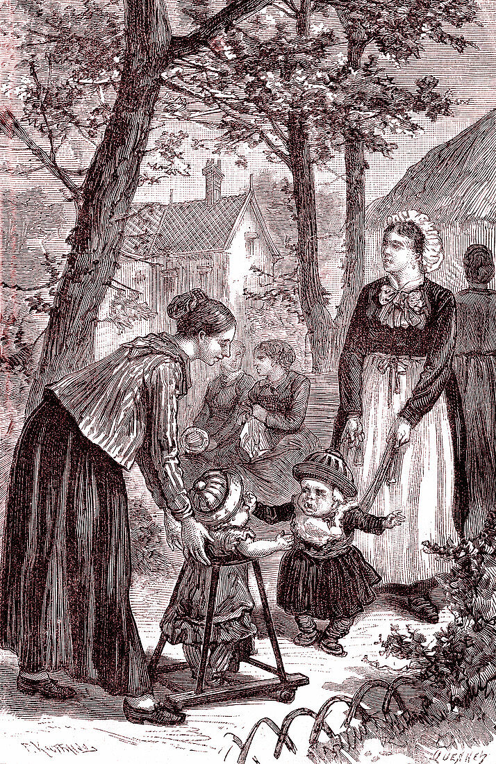 Mother and children with a nursemaid, 19th century