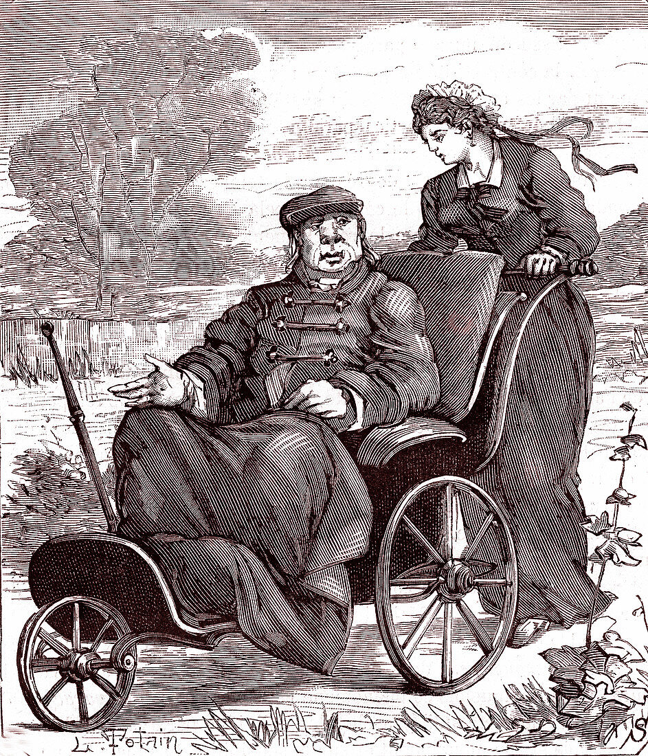 Nurse caring for disabled man, 19th century