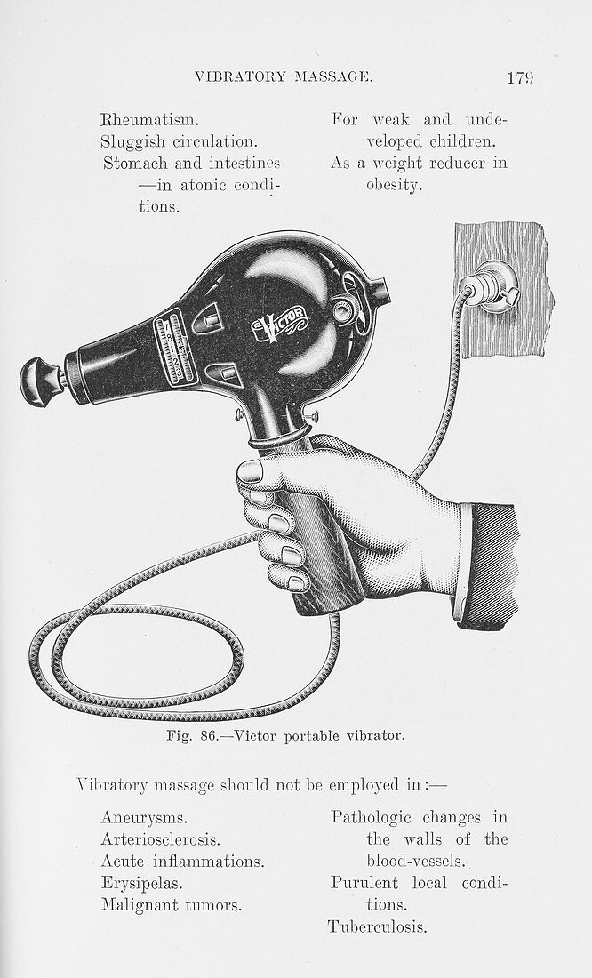 Hand-held massage machine, early 20th century illustration