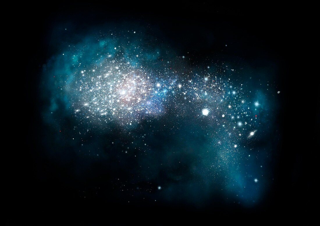 Young galaxy in the early universe, illustration