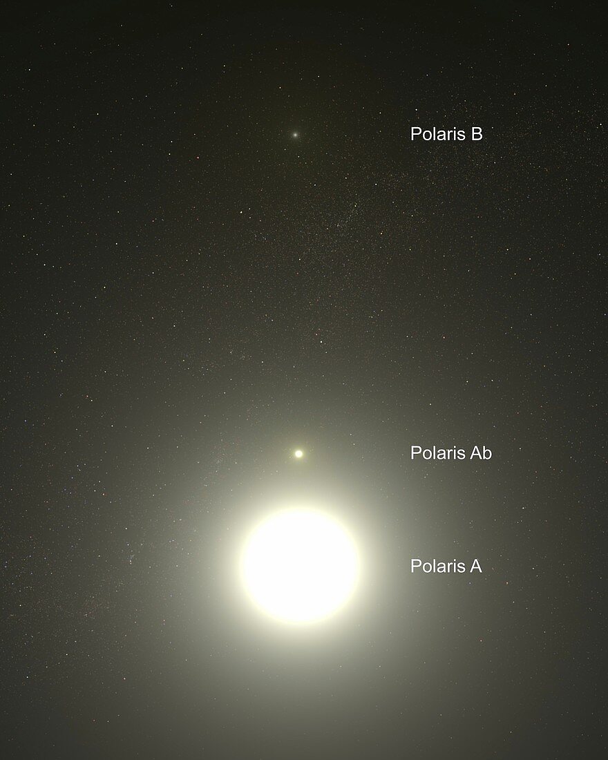 Polaris triple star system, illustration