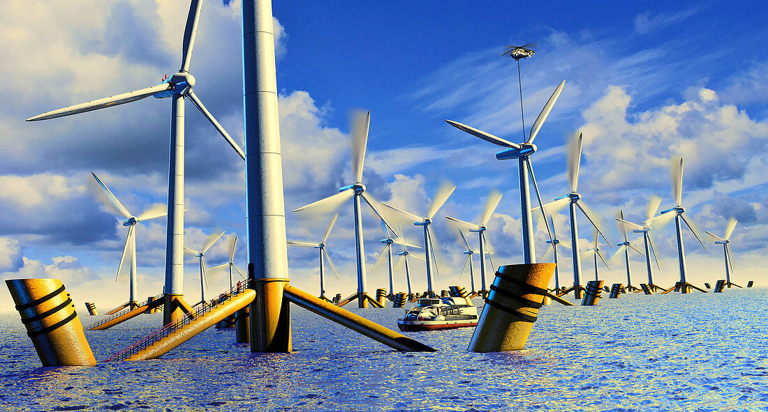 Offshore wind turbines, illustration