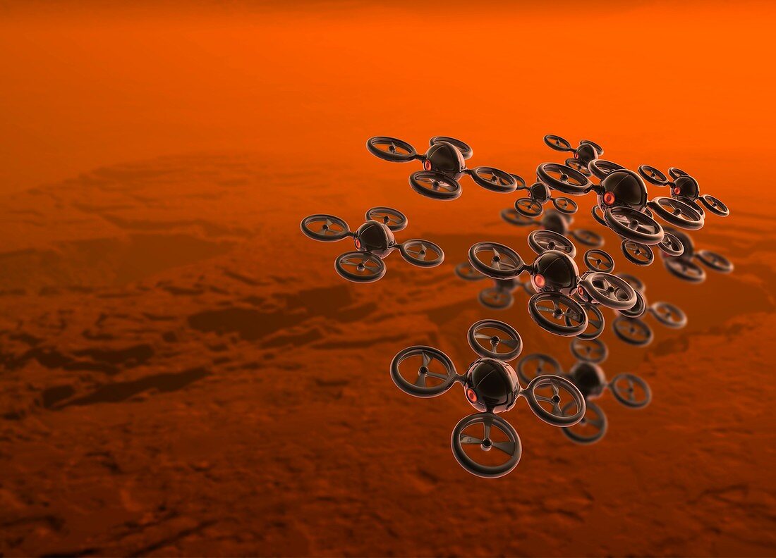 Drones above Mars, illustration