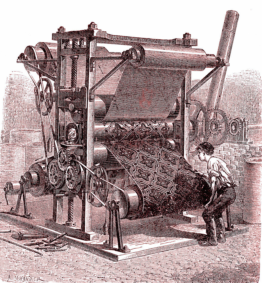 Embossed velvet weaving machine, 19th century