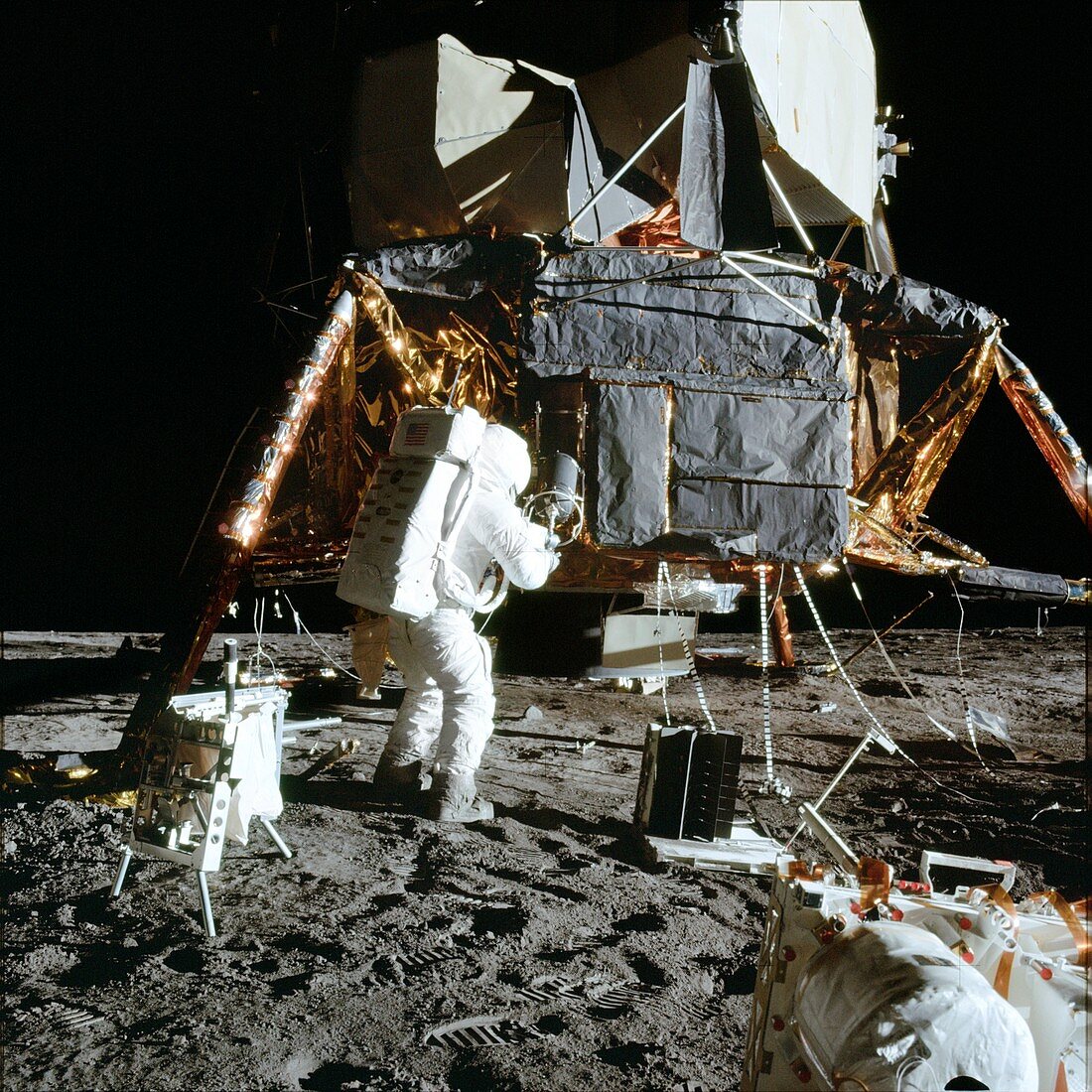 Apollo 12, astronaut in front of Landing Module