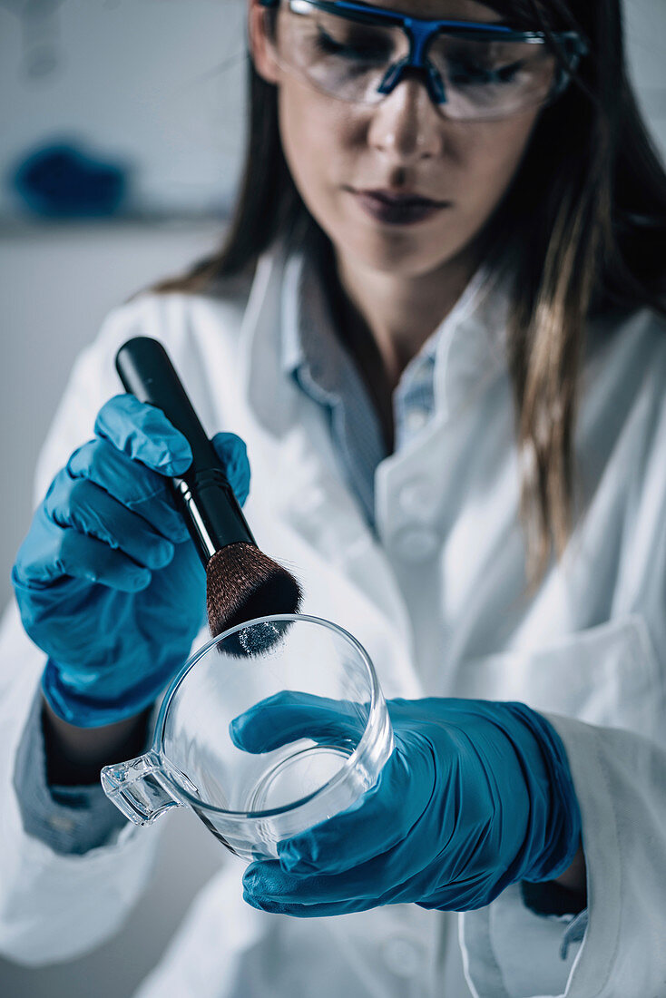 Forensics expert examining crime scene evidence