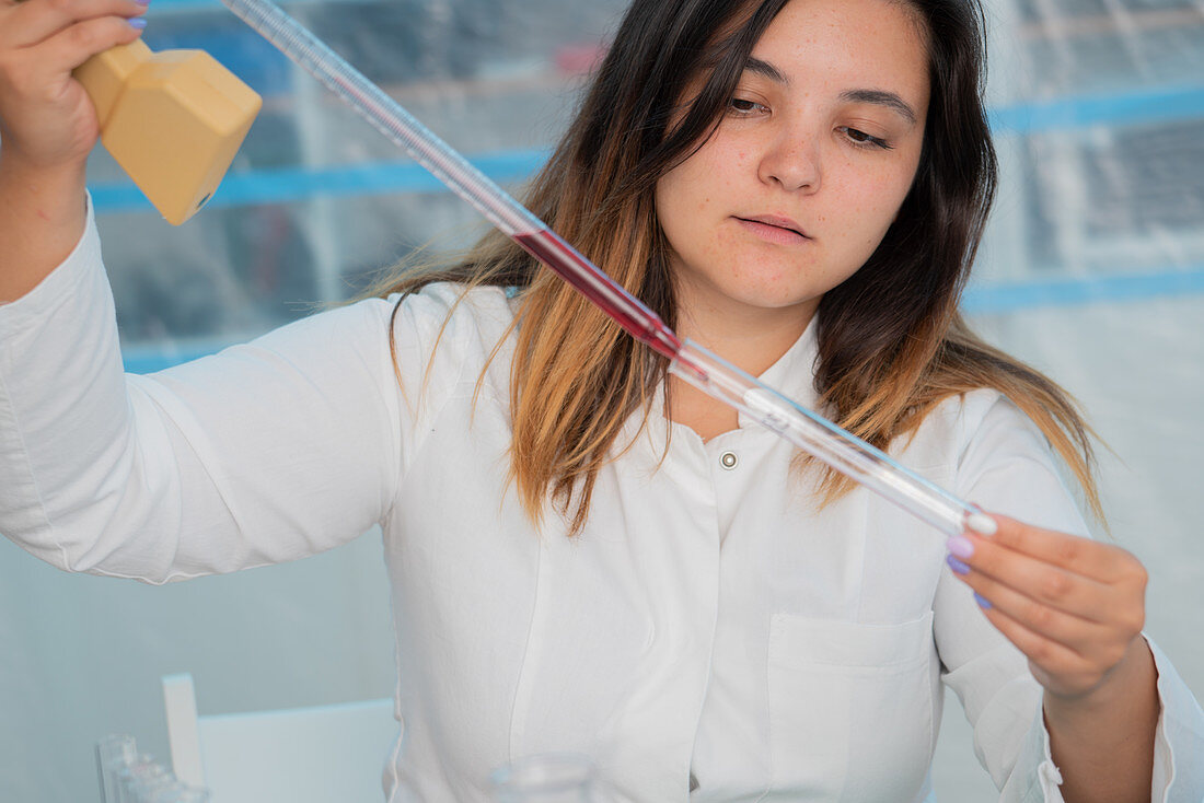 Testing wine in quality control lab