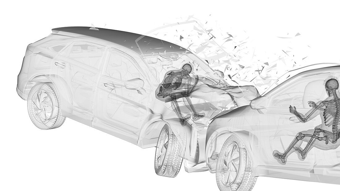 Head-on car crash, illustration