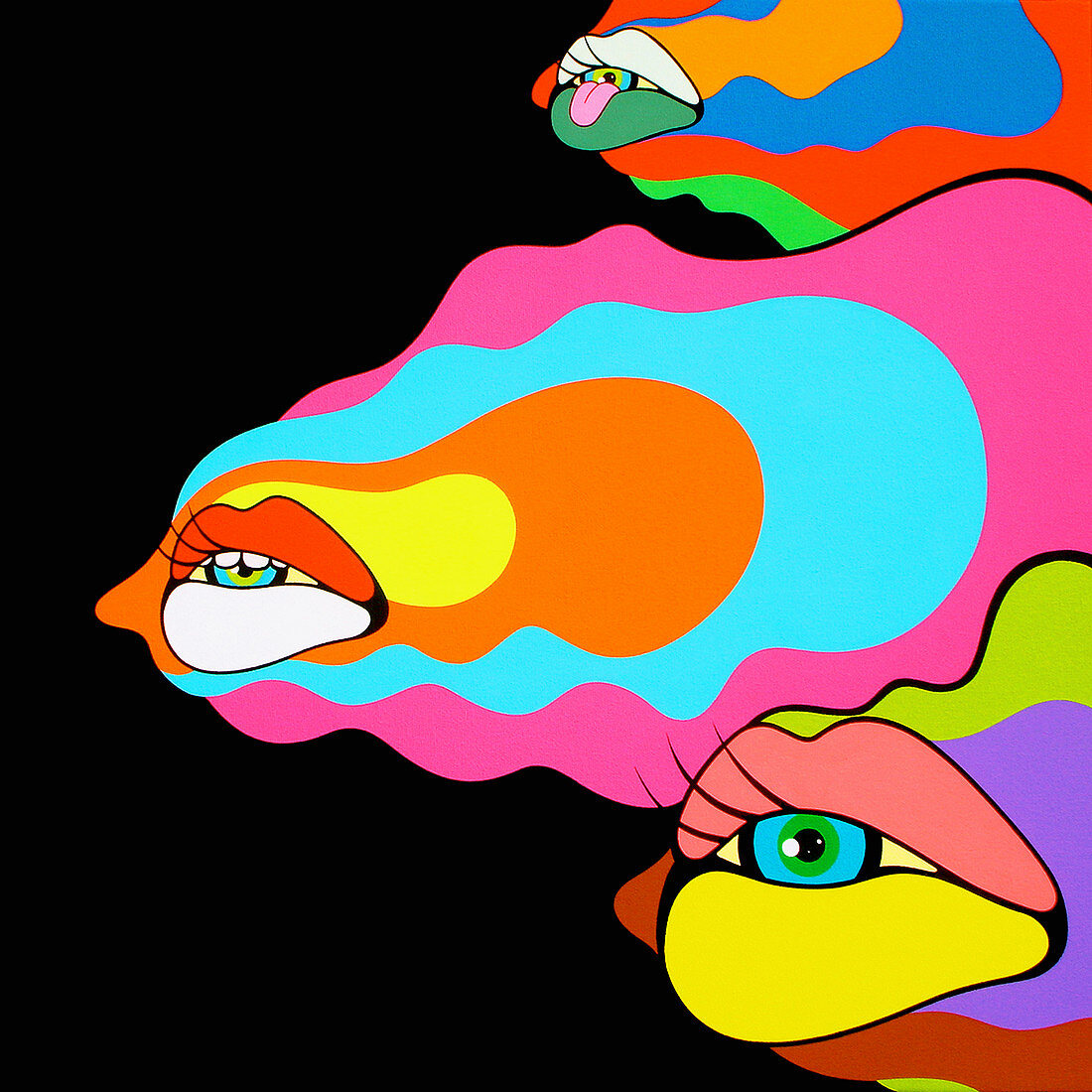 Psychedelic mouths and eyes, illustration