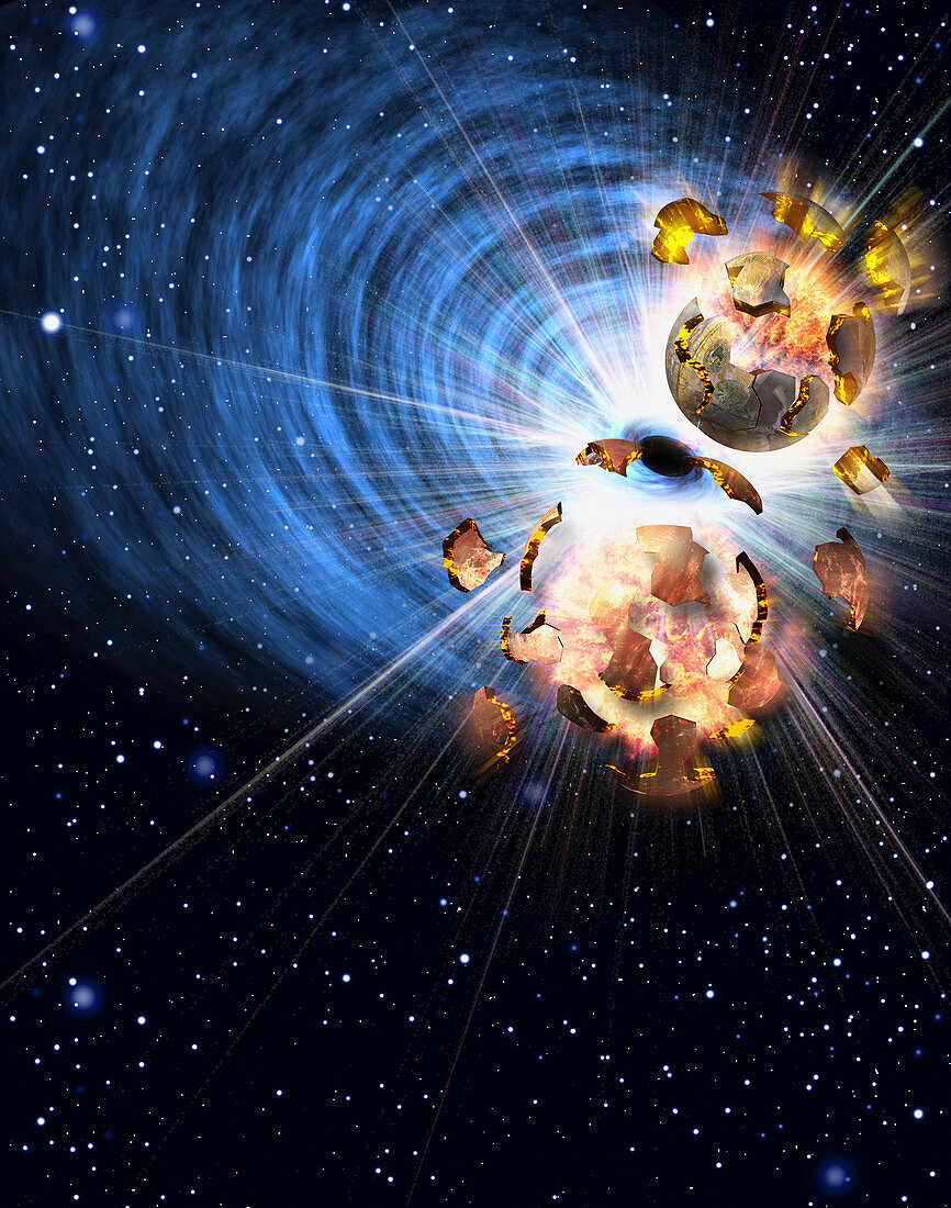 Planets exploding, illustration