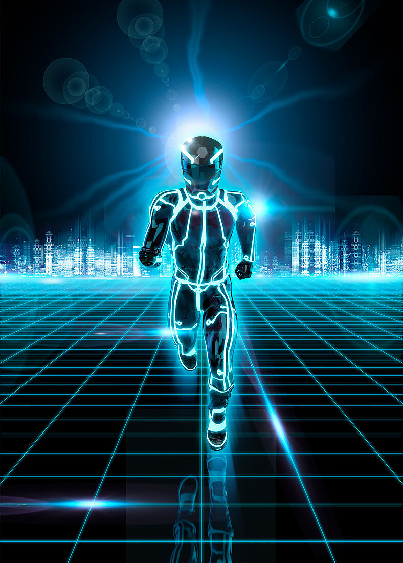 Glowing android running, illustration