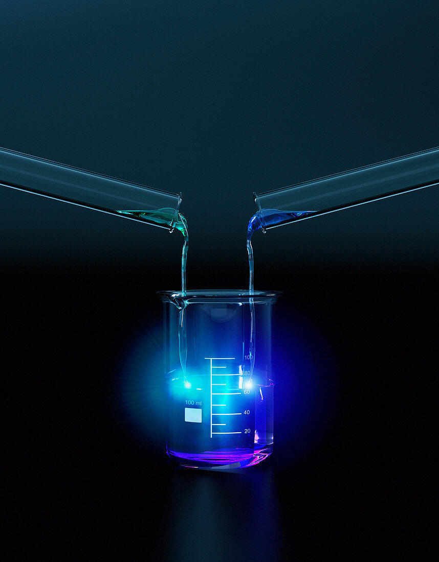 Test tubes pouring glowing liquid, illustration