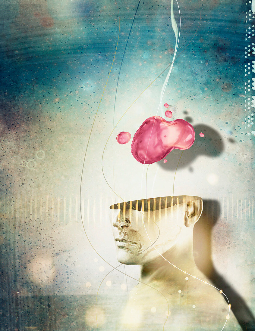 Brain above human head, illustration