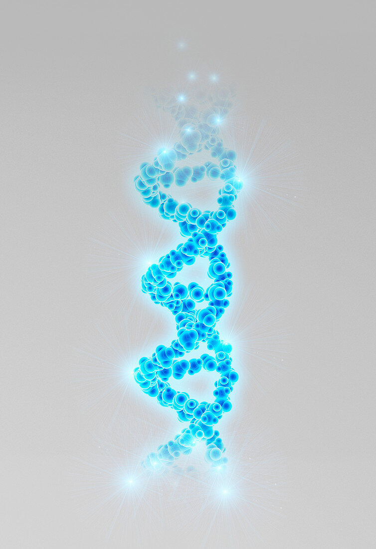 Glowing blue DNA double helix, illustration