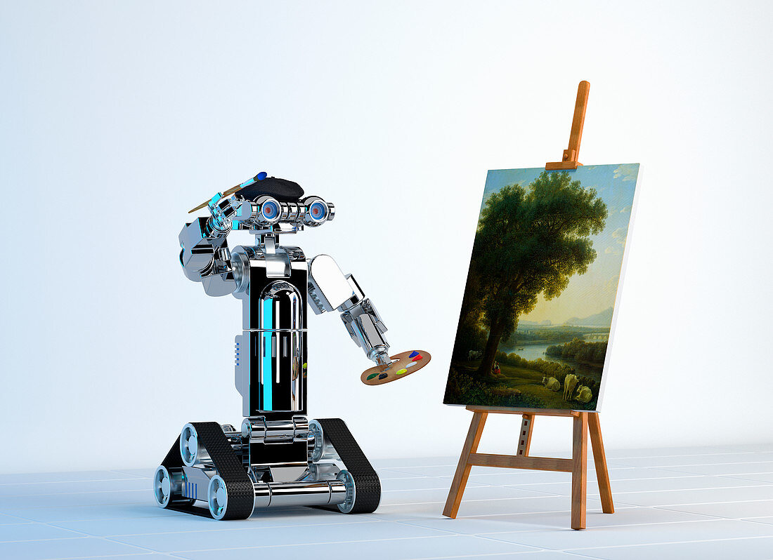 Robot artist painting, illustration