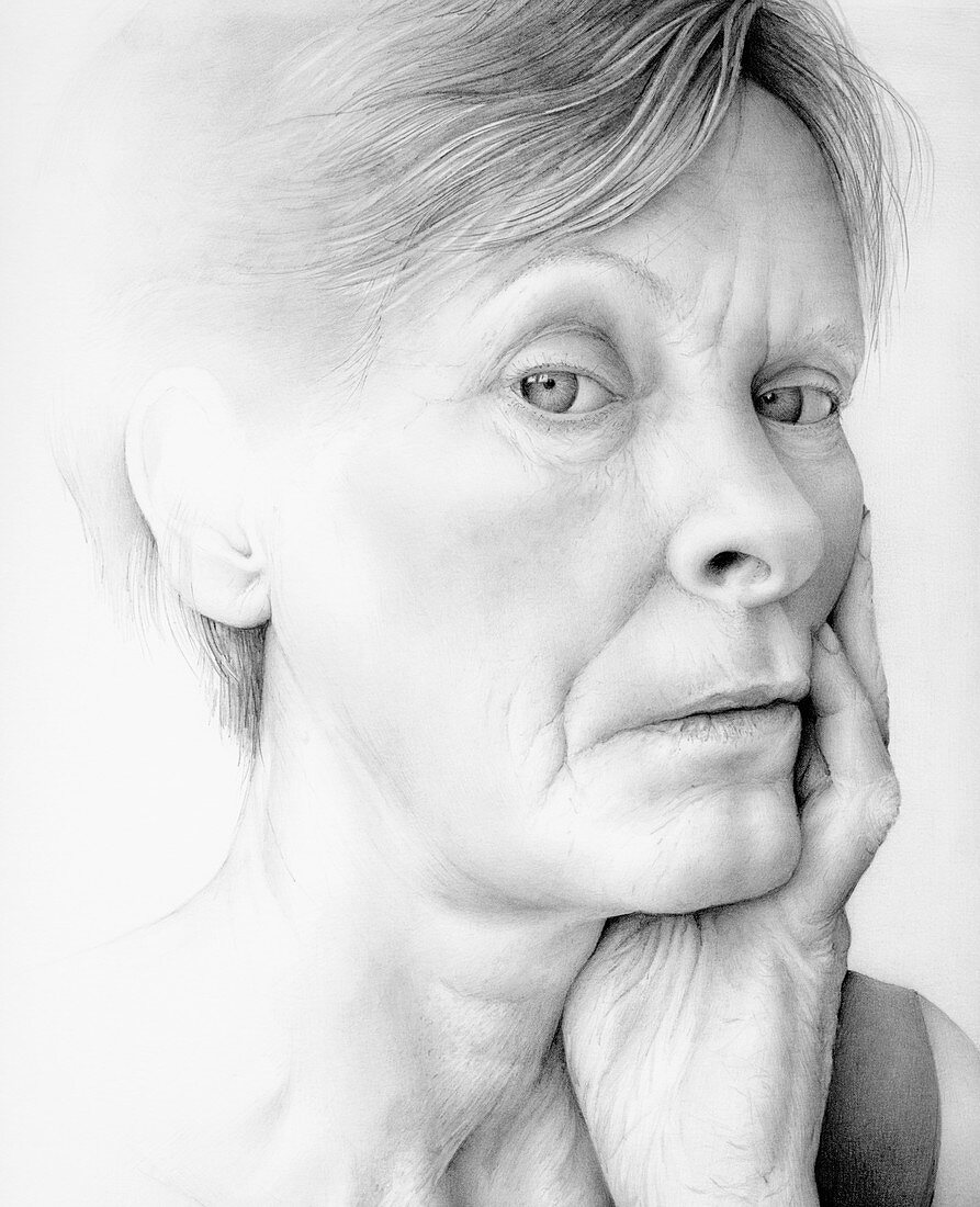 Close up of aging woman, illustration