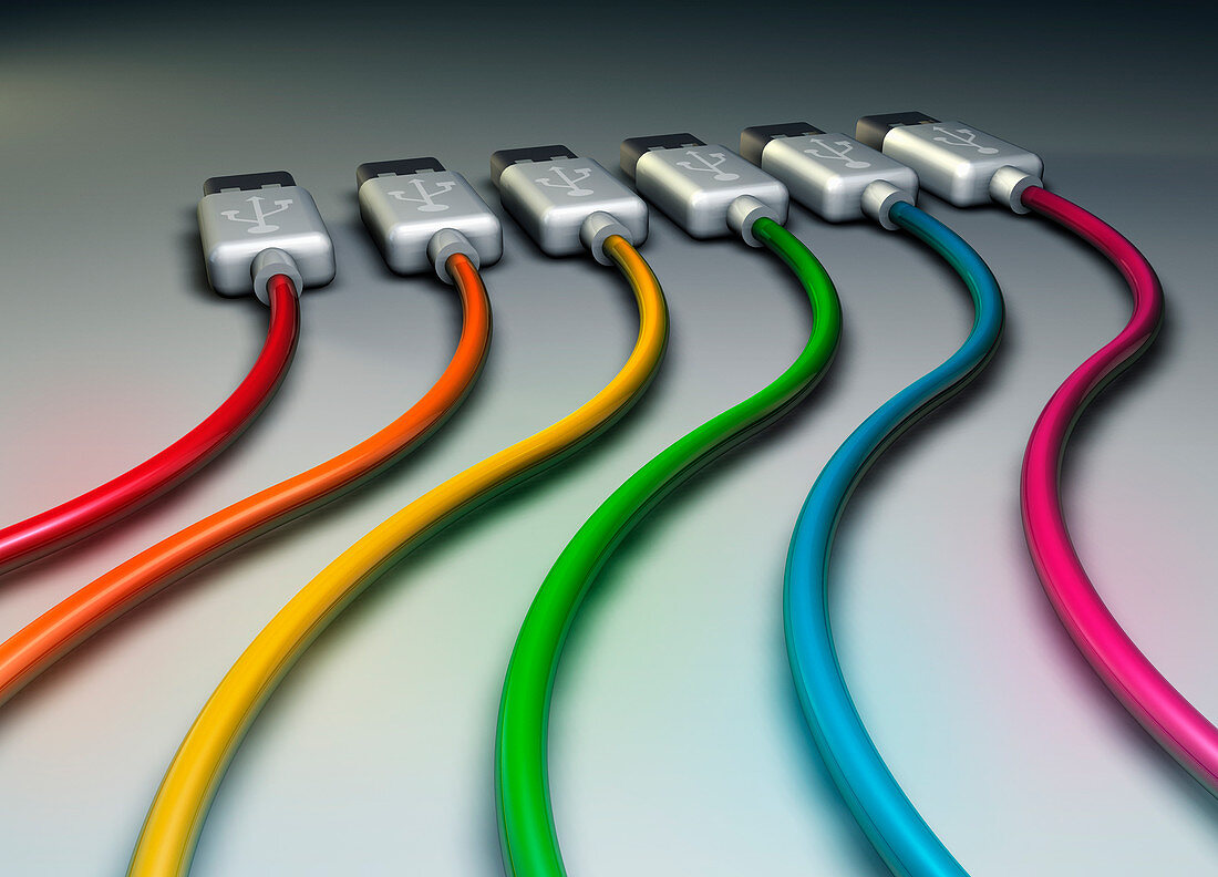 Multicoloured usb cables, illustration