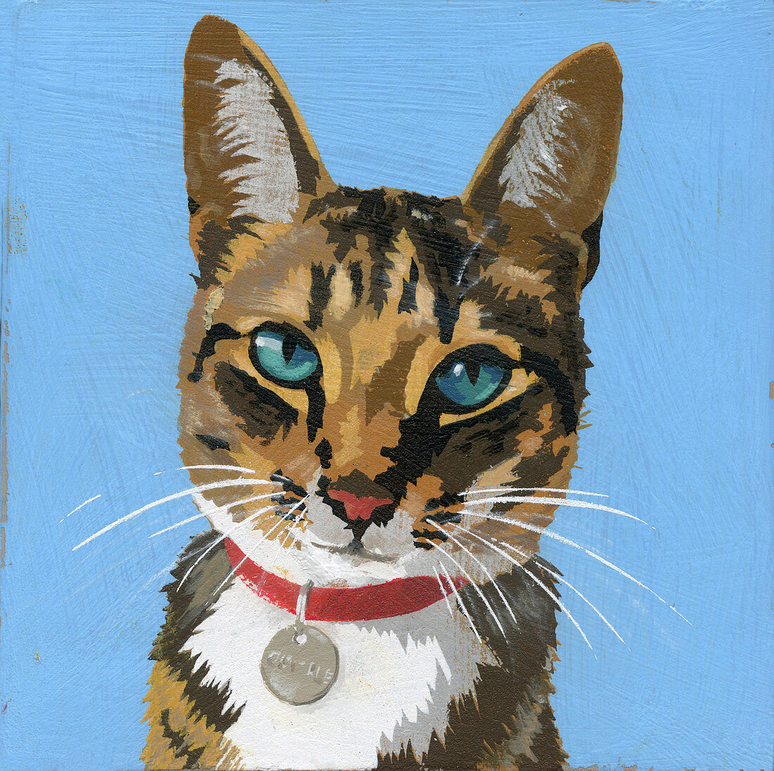 Cat wearing collar and name tag, illustration