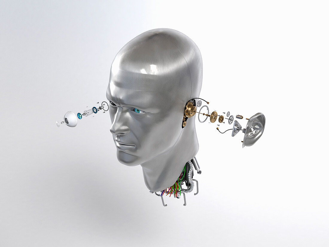 Male robot head, illustration