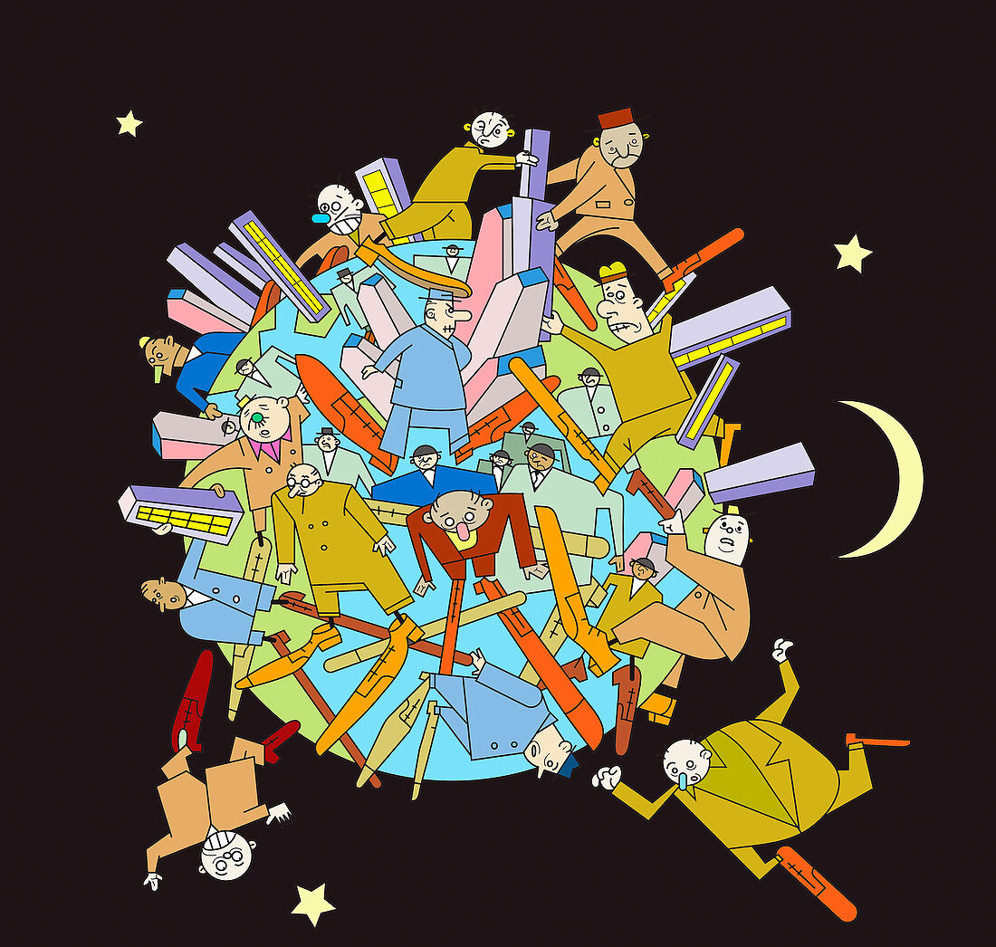 People climbing on globe, illustration