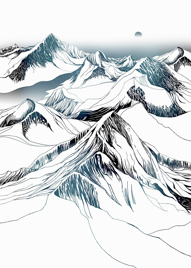 Snow-covered mountains, illustration