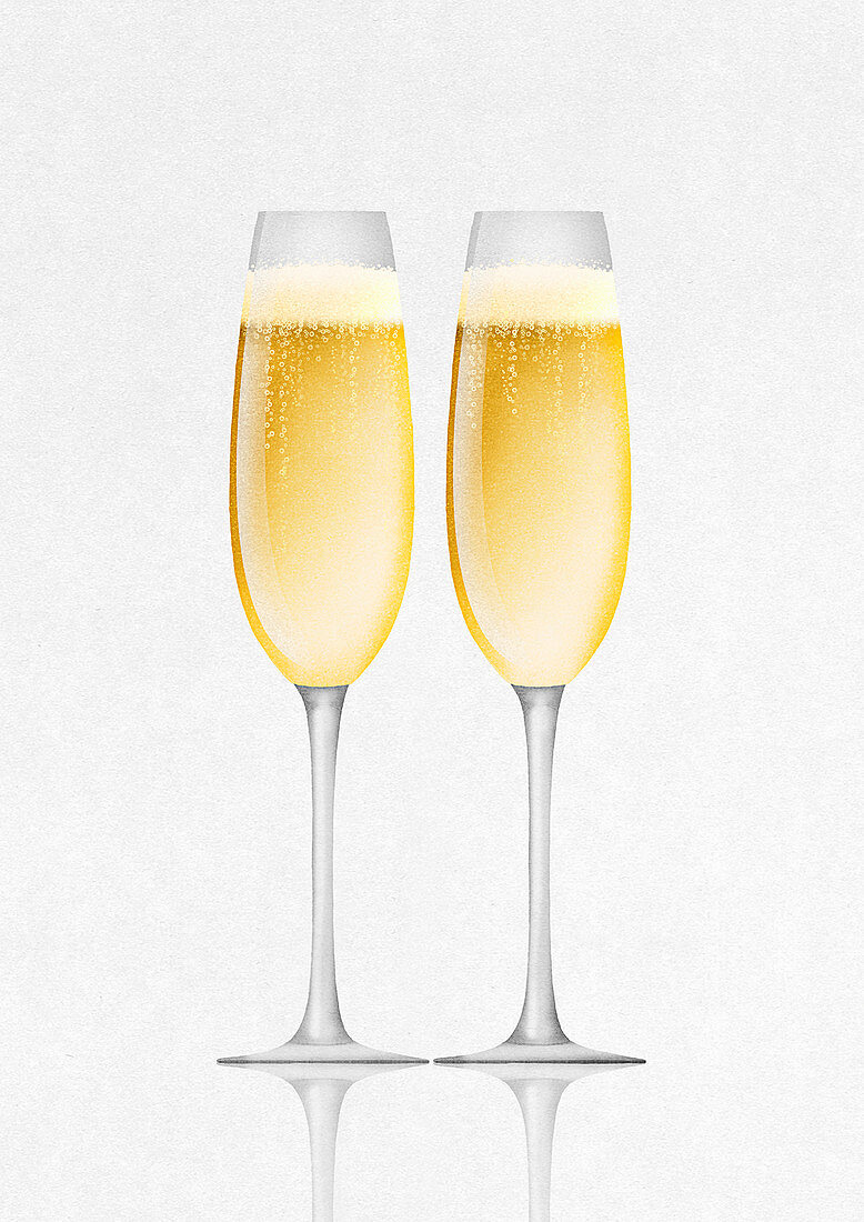Champagne in two champagne flutes, illustration