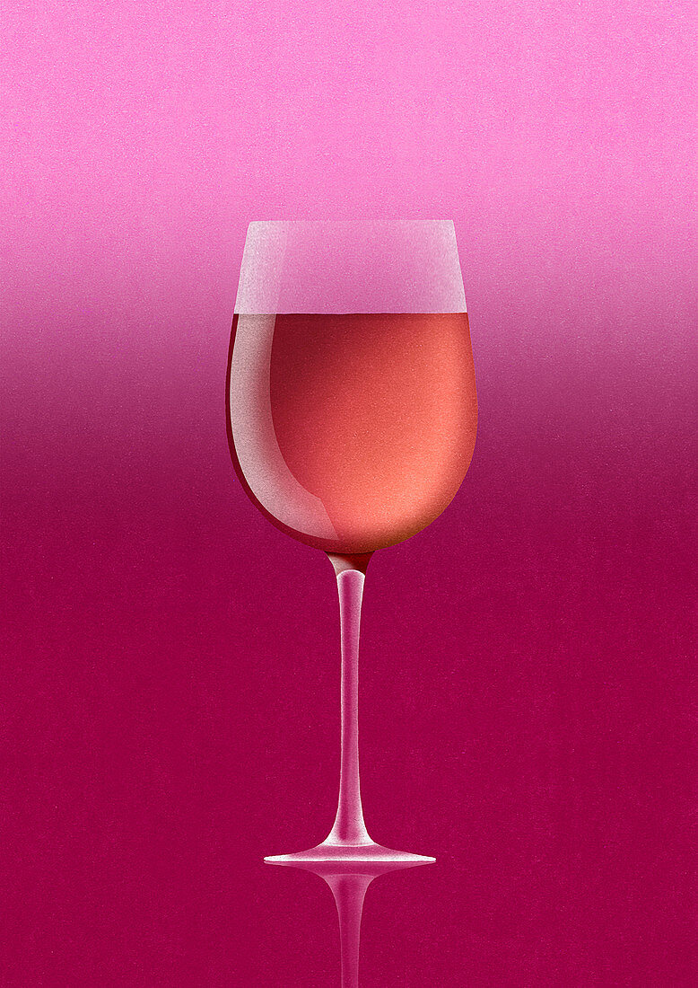 Rose wine in glass, illustration