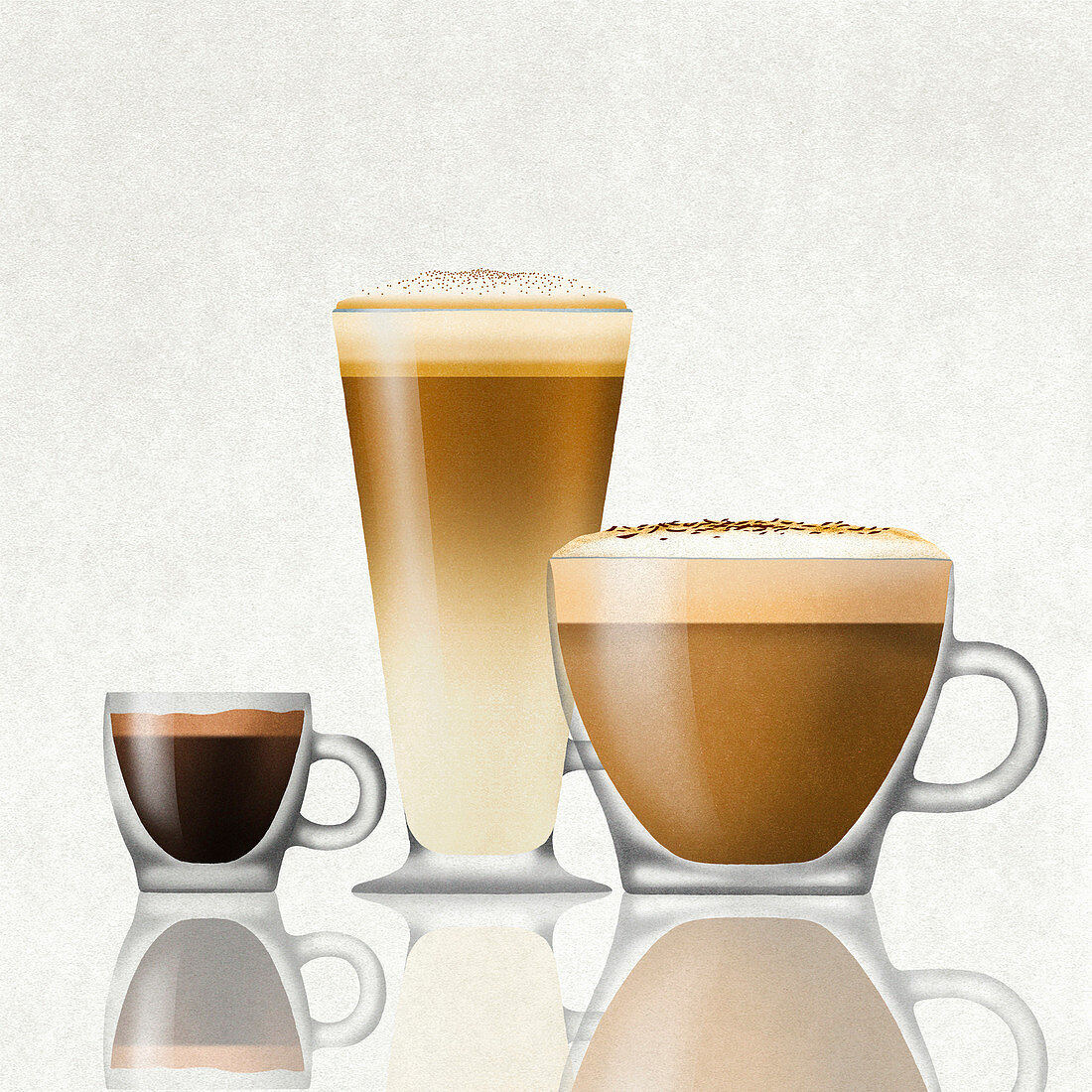 Cappuccino, espresso and latte, illustration