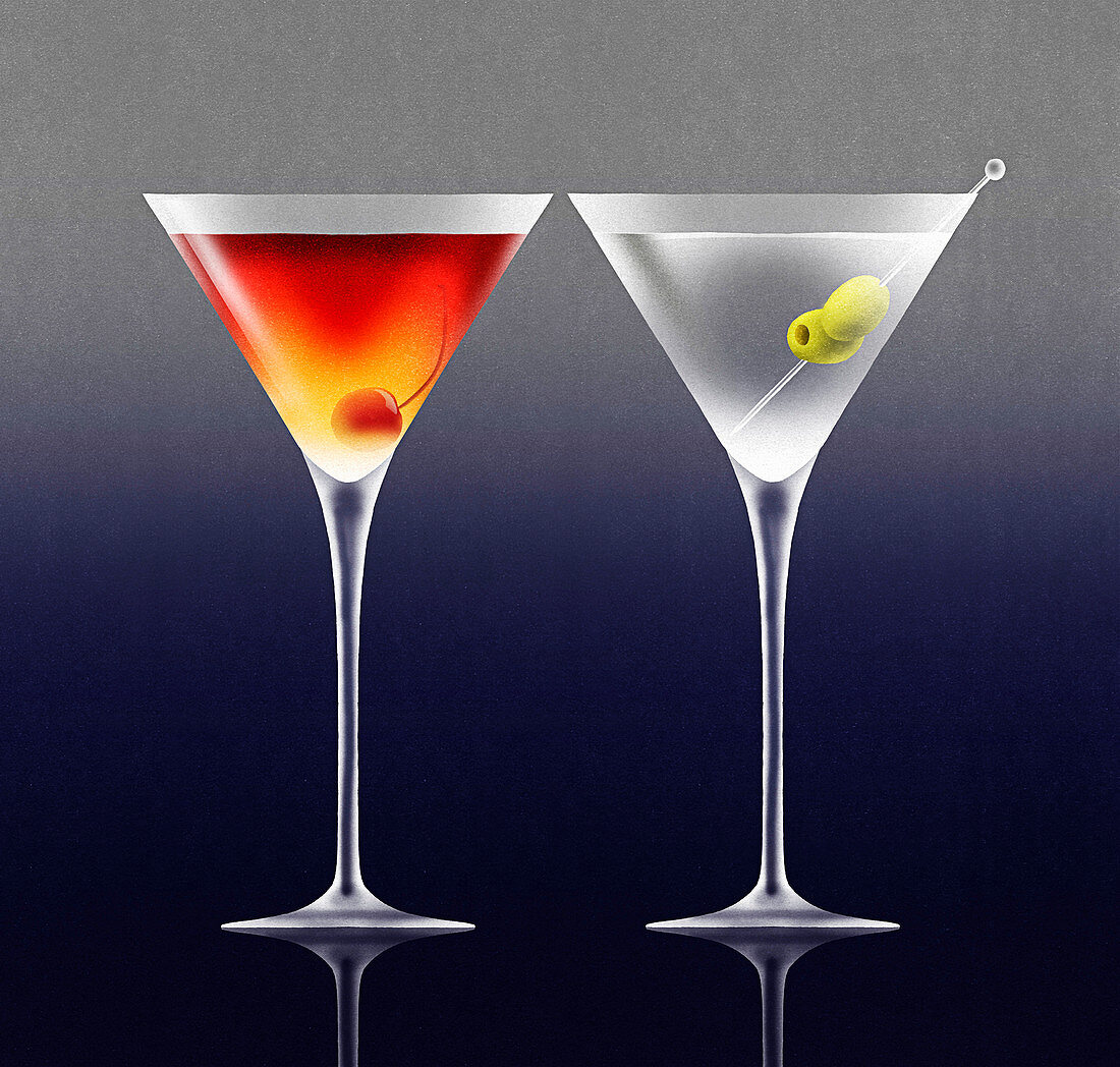 Two different martini cocktails, illustration