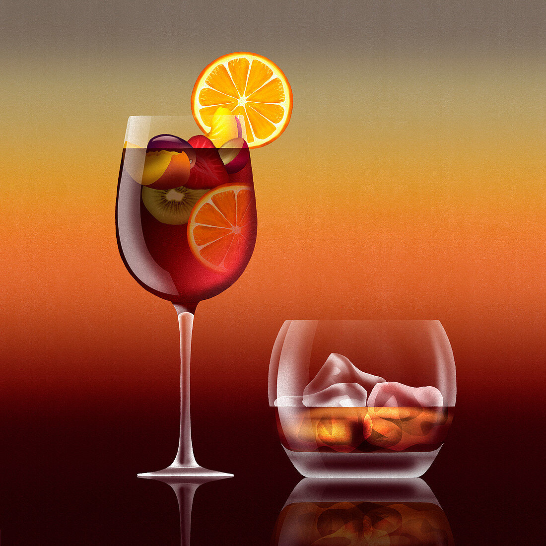 Glass of sangria cocktail, illustration