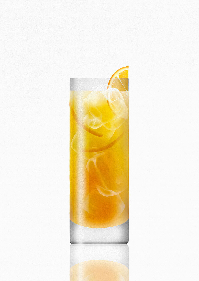 Vodka and orange juice drink with ice cubes, illustration