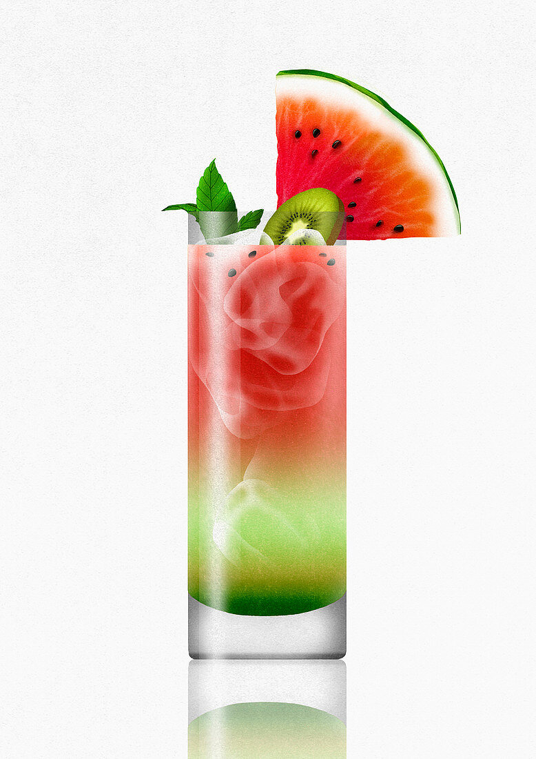 Tropical watermelon cocktail drink, illustration