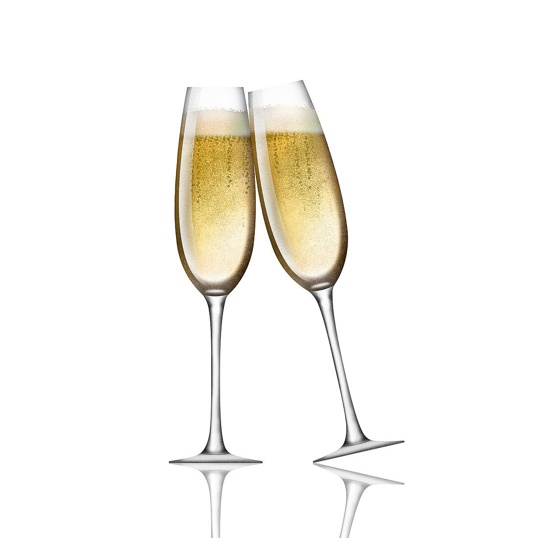 Two champagne flutes toasting, illustration