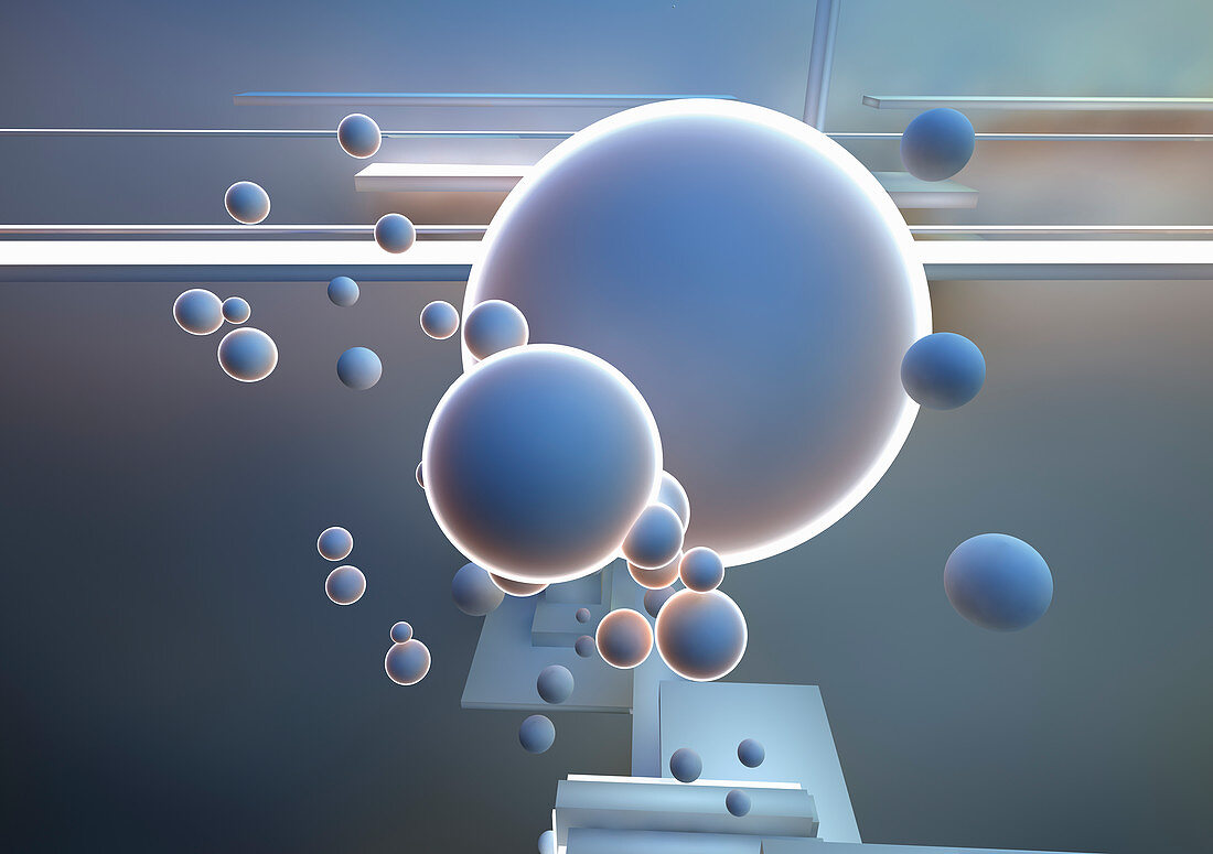 Floating back lit bubbles and shapes, illustration