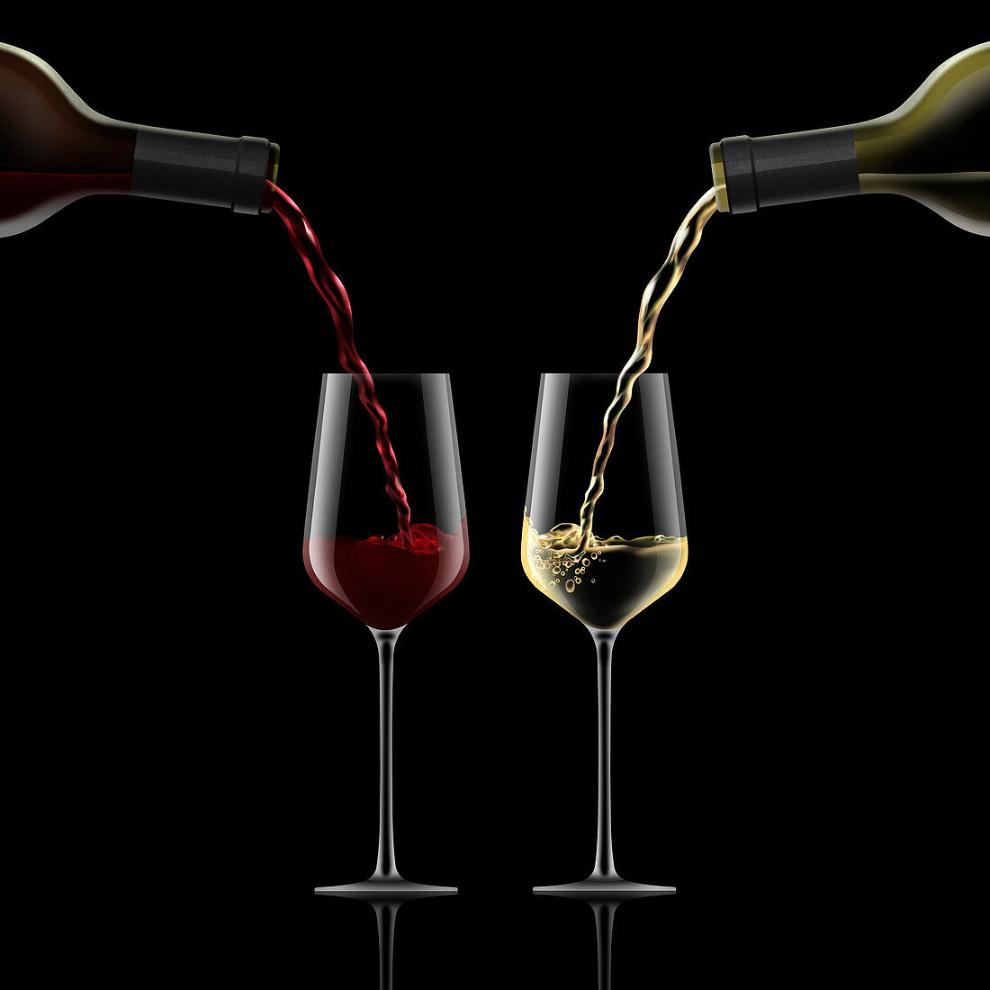 Red and white wine being poured, illustration