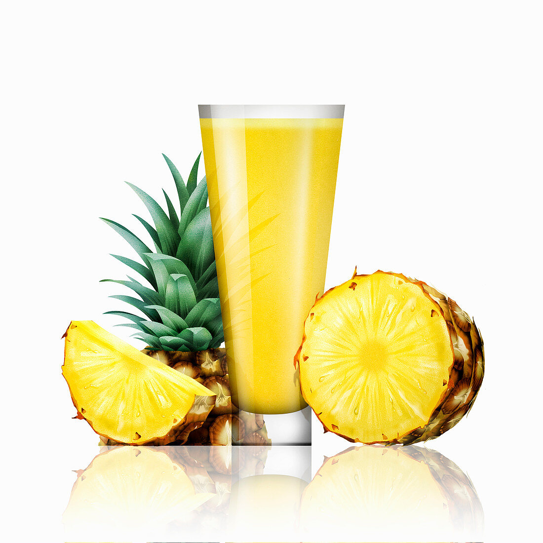 Fresh pineapple and glass of juice, illustration