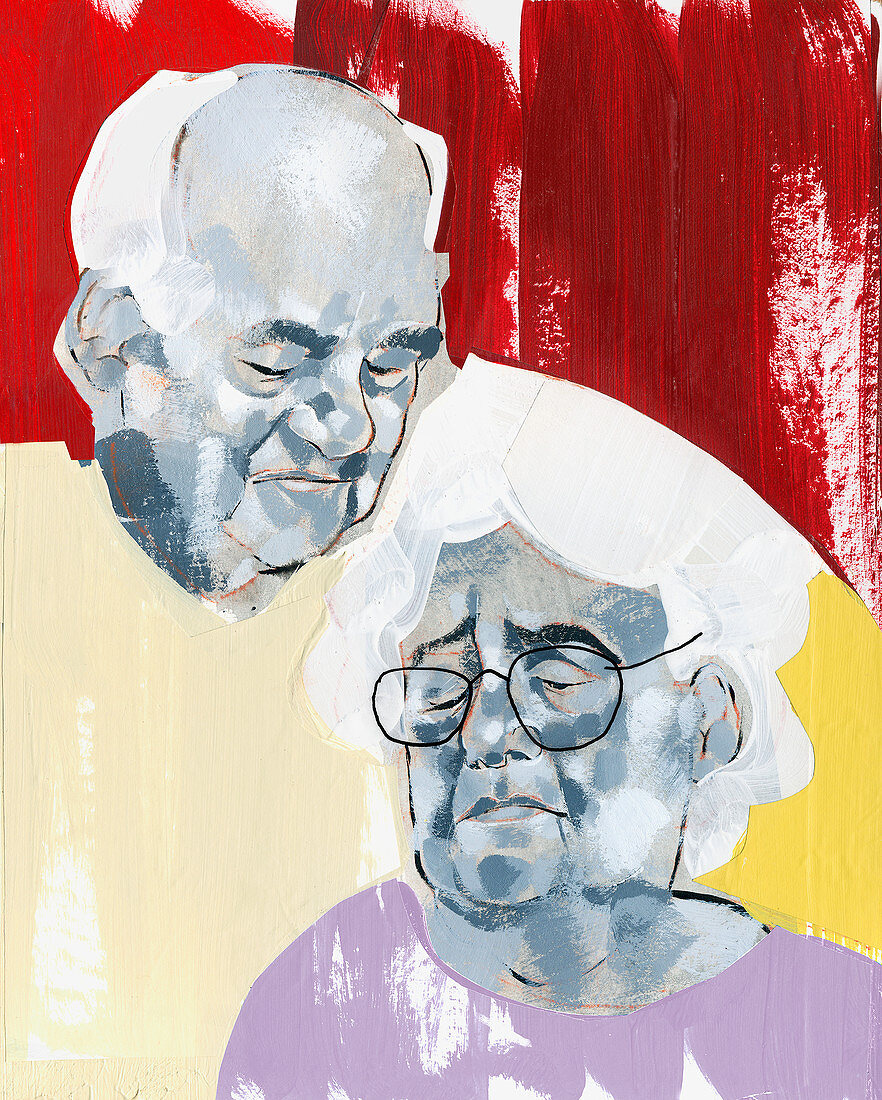 Senior man looking at sad wife, illustration