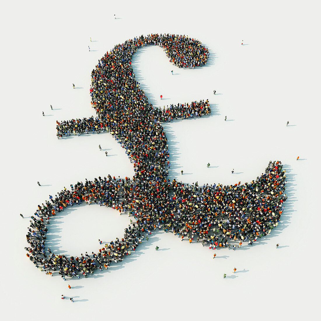 People arranged in British pound symbol, illustration