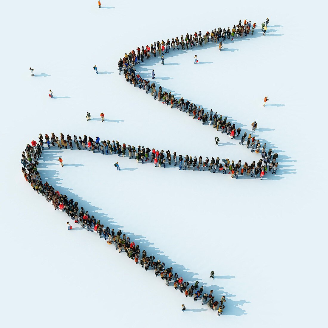 Queue of people waiting in a zigzag line, illustration