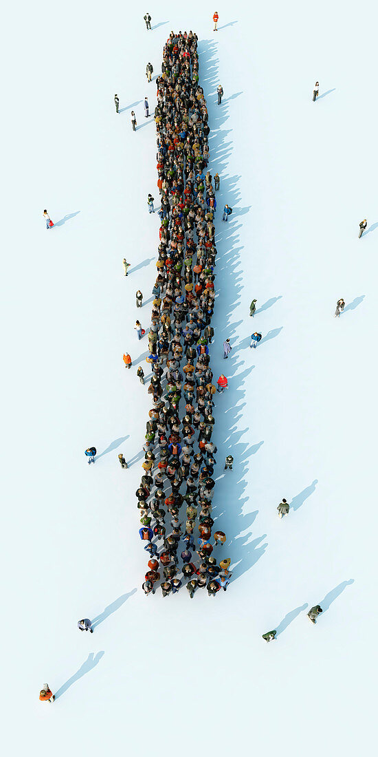 Queue of people waiting in a straight line, illustration