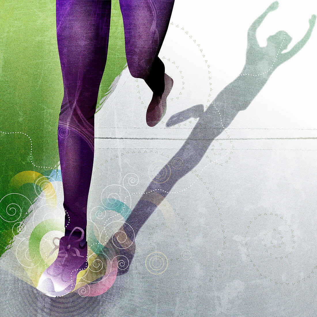 Legs of runner raising arms, illustration