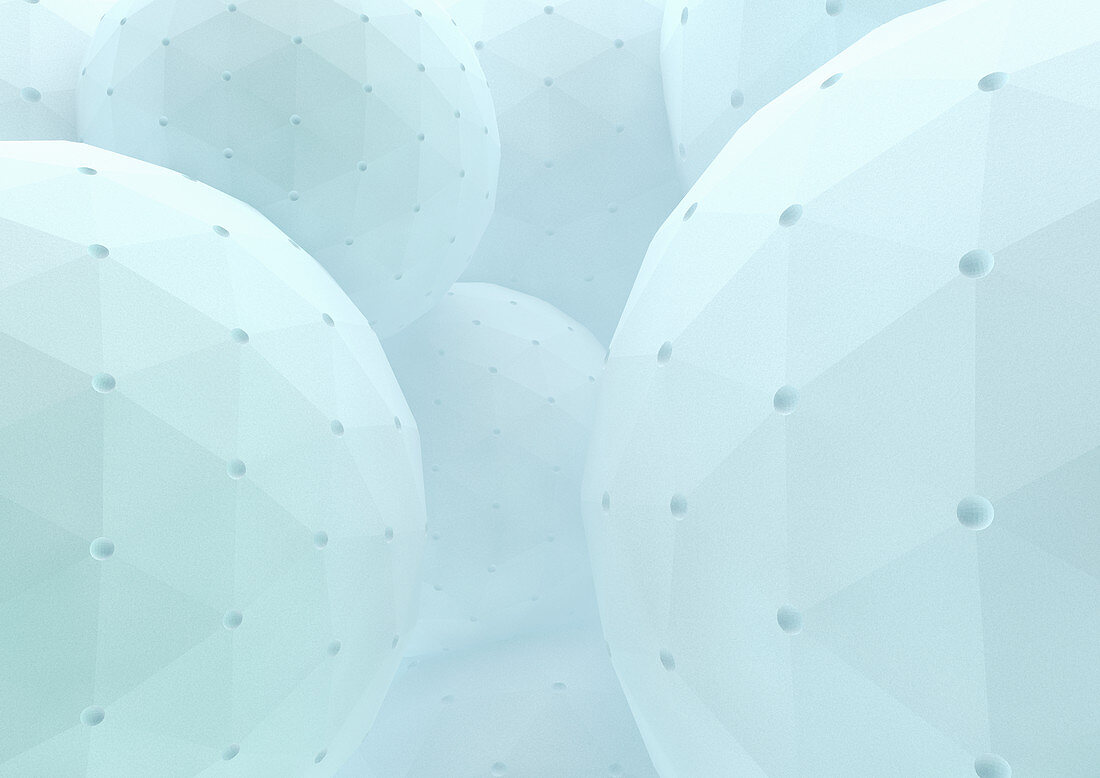 Grid pattern on low poly spheres, illustration