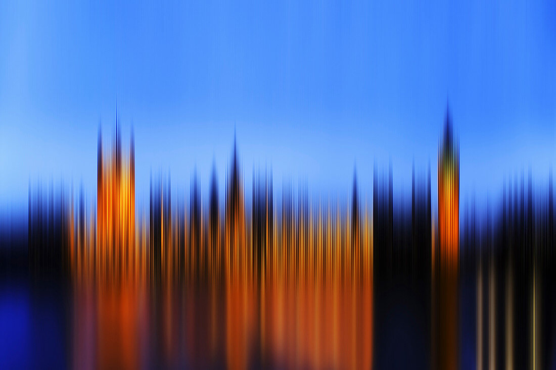 Blurred view of cityscape at night, illustration